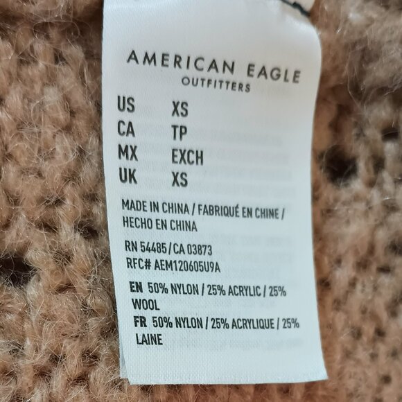 American Eagle Women's Hooded Sweater XS Tan Oversized V-Neck Jegging Fit - Picture 6 of 7